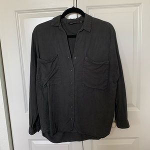 Zara Distressed Long Sleeve Oversized Blouse